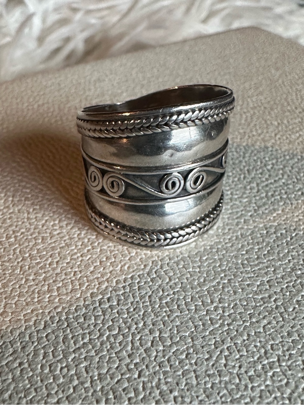 bohemian Sterling Silver boho Scroll Wide Band Ring - stamped